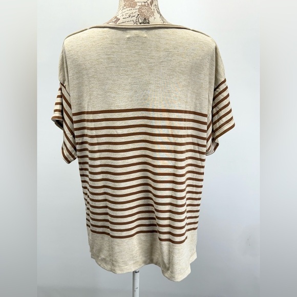 MAX STUDIO Beige and tan Striped Short Sleeve Top size L - Picture 11 of 15